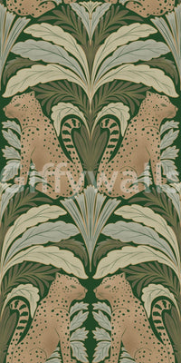 Bold wallpaper featuring symmetrical jungle cat motif

