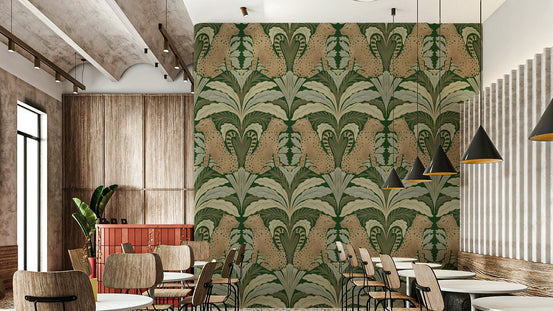 Wallpaper with wild leopards and symmetrical foliage, GD2195