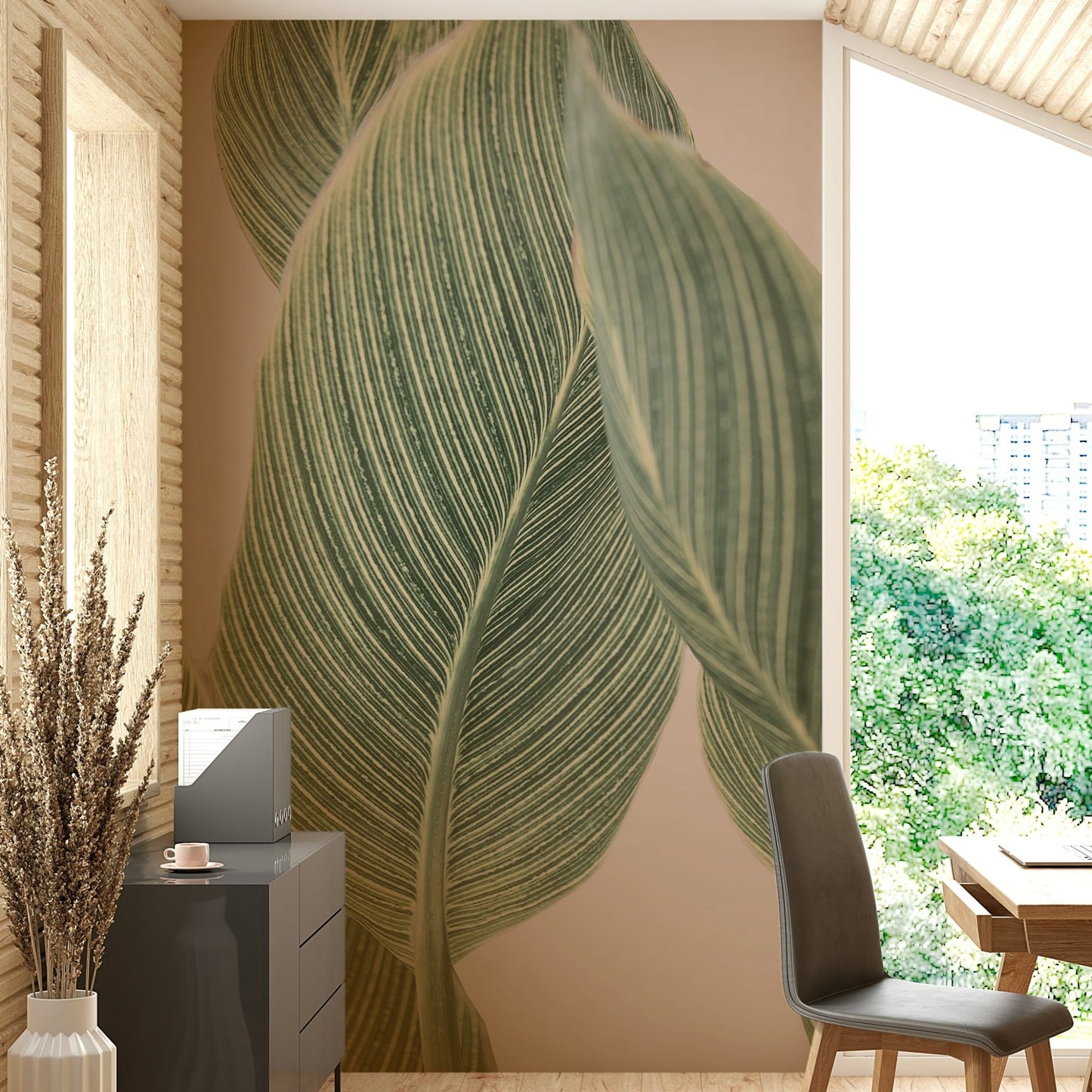 Elegant botanical wall mural with minimalistic line design