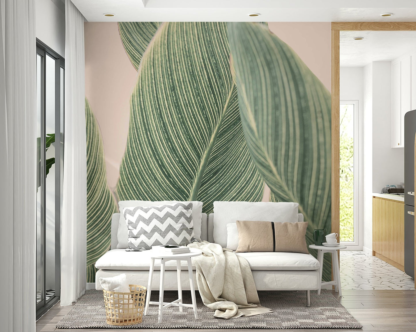 Sophisticated botanical mural with fine, linear patterns