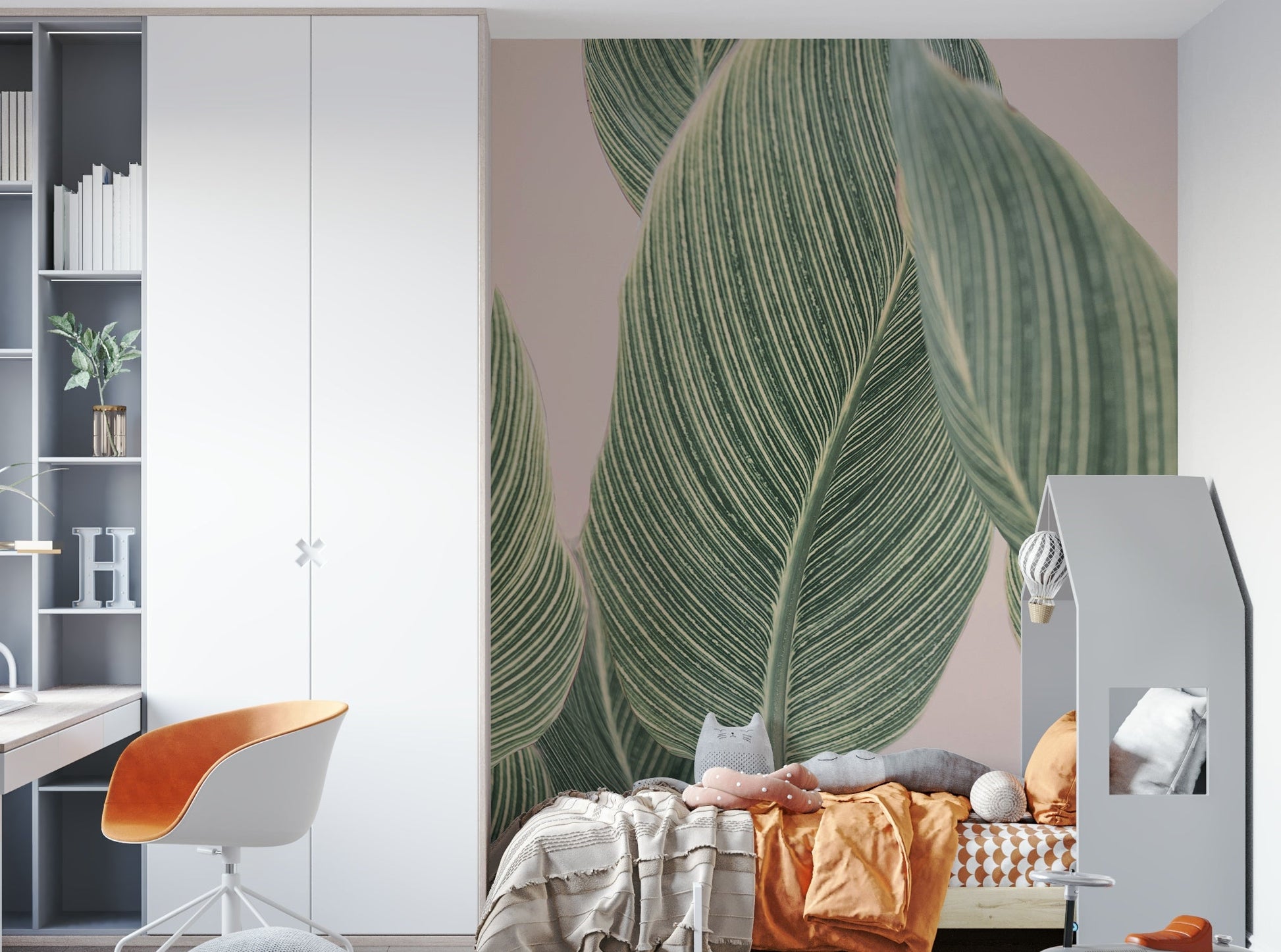 Botanical lines wall mural with intricate leaf patterns