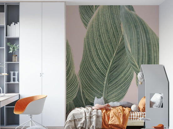 Botanical lines wall mural with intricate leaf patterns, GD1936