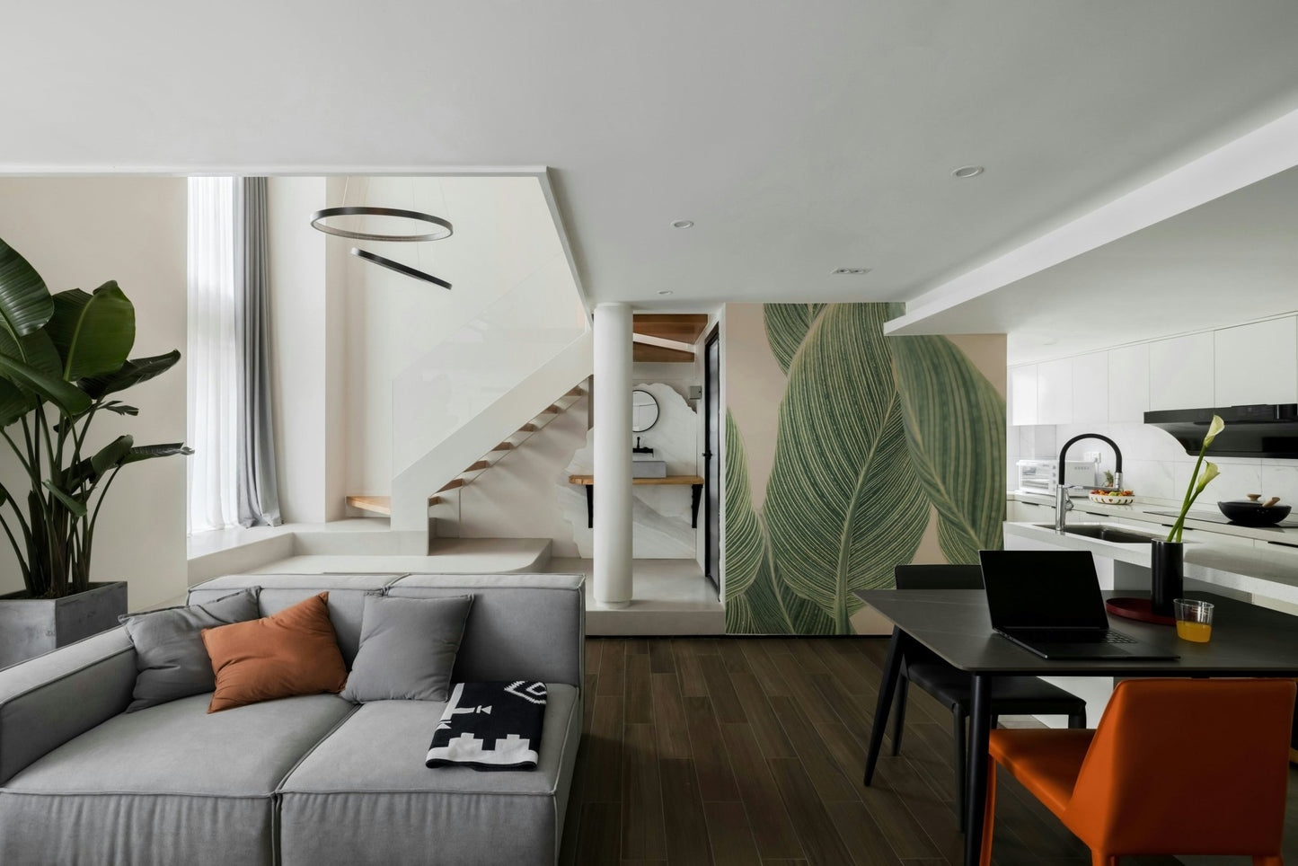 Nature-inspired botanical lines wall mural in soft hues.