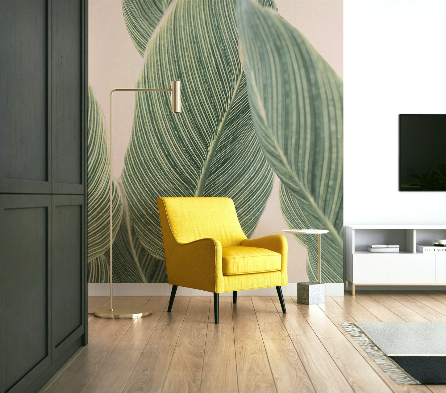 Intricate leaf patterns in a botanical lines wall mural