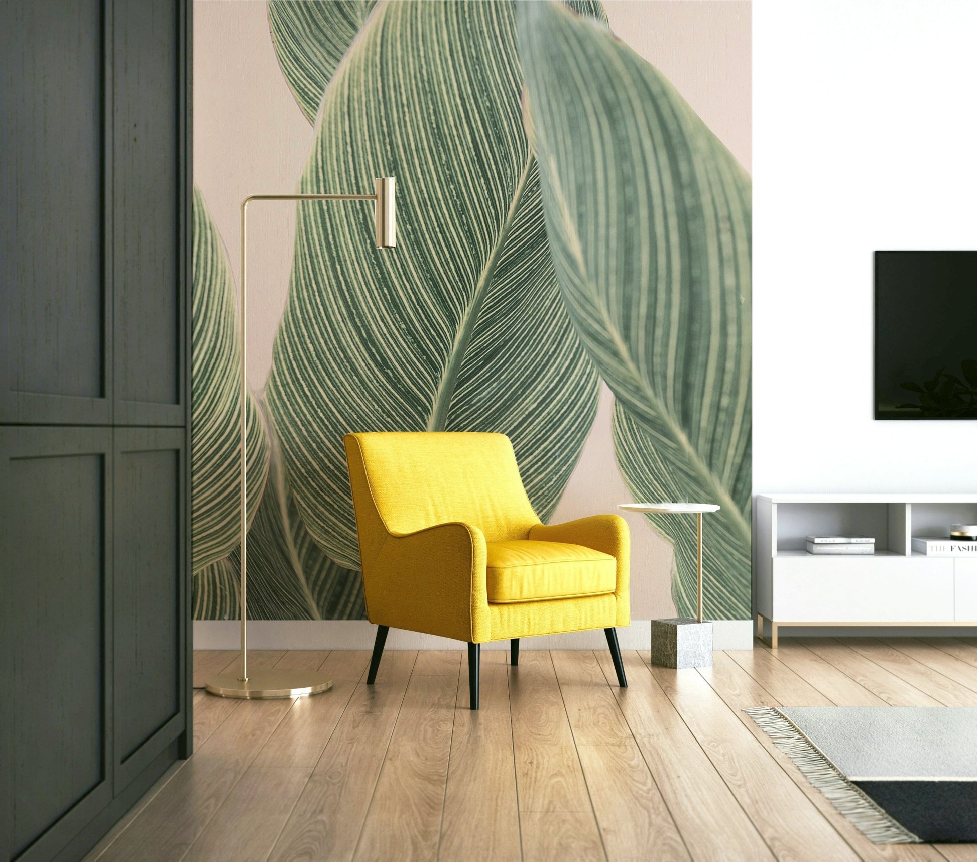 Intricate leaf patterns in a botanical lines wall mural