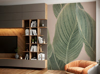 Stylish botanical line art mural for living room walls