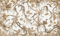 Statement wall in a living room with the Botanical Monkeys Wall Mural., GD6279