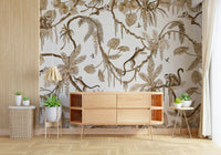 Wall behind the bed featuring the Botanical Monkeys Wall Mural., GD6279