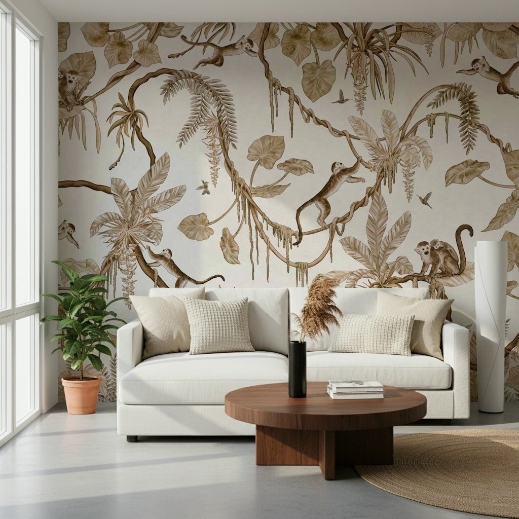 Curious monkey figure on the Botanical Monkeys Wall Mural art., GD6279