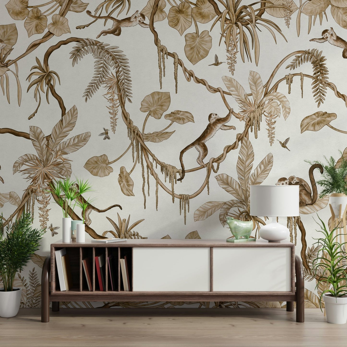 Vast jungle greenery pattern of the Botanical Monkeys Wall Mural., GD6279
