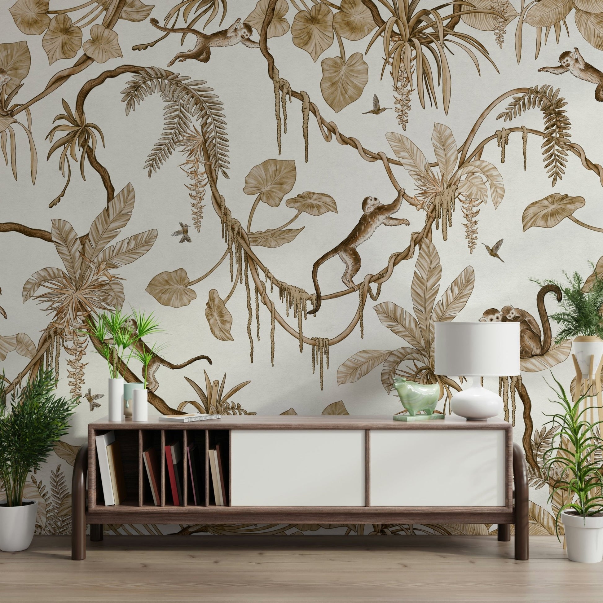 Vast jungle greenery pattern of the Botanical Monkeys Wall Mural., GD6279