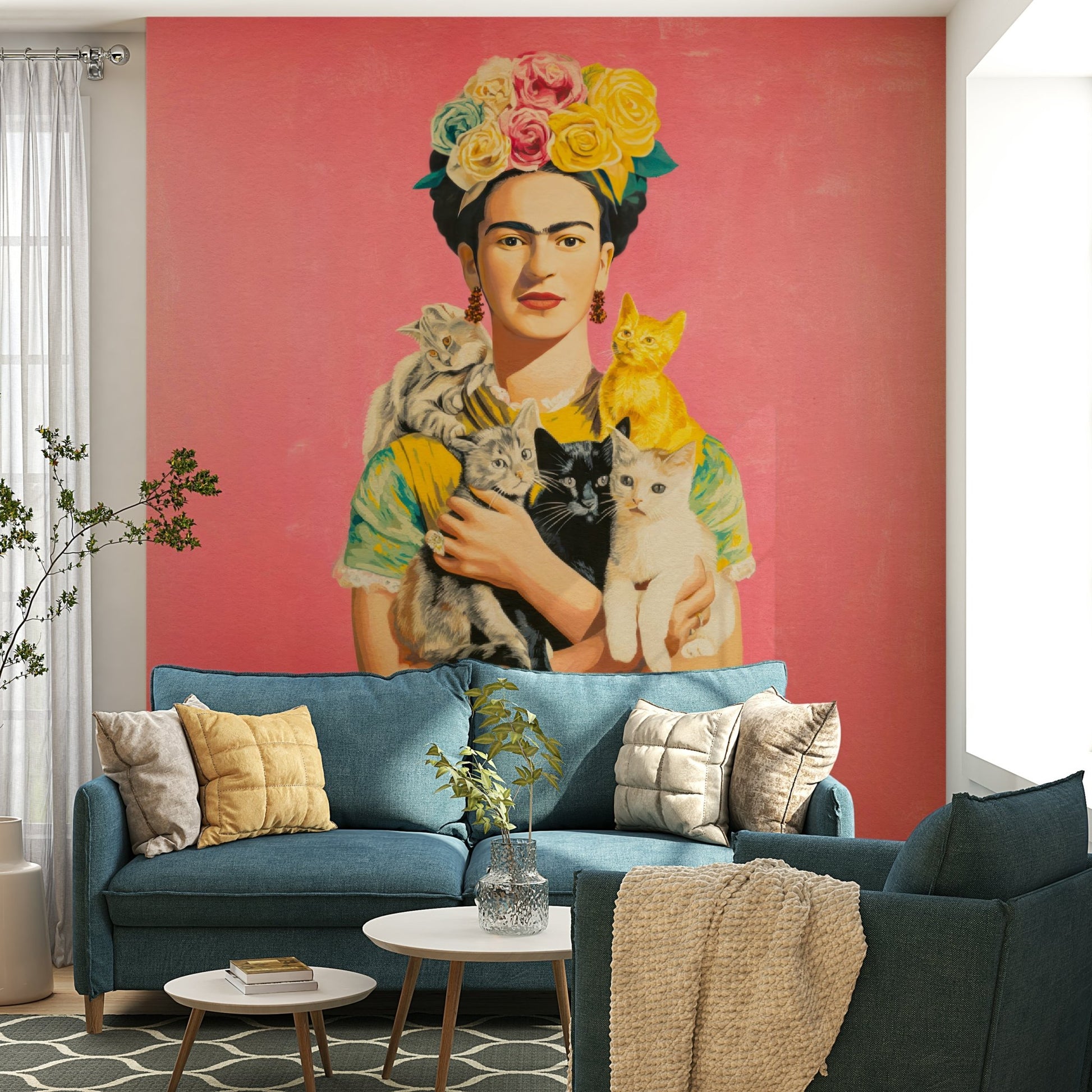 Creative space with Botanical Muse and cats mural

