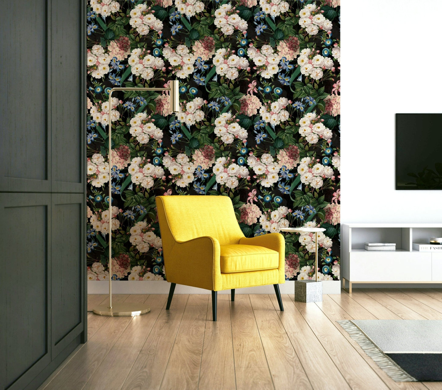 Botanical night garden wallpaper with dark foliage, GD1345