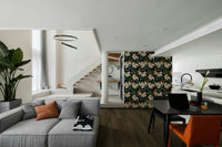 Dark green botanical wallpaper for a tranquil night garden, GD1345