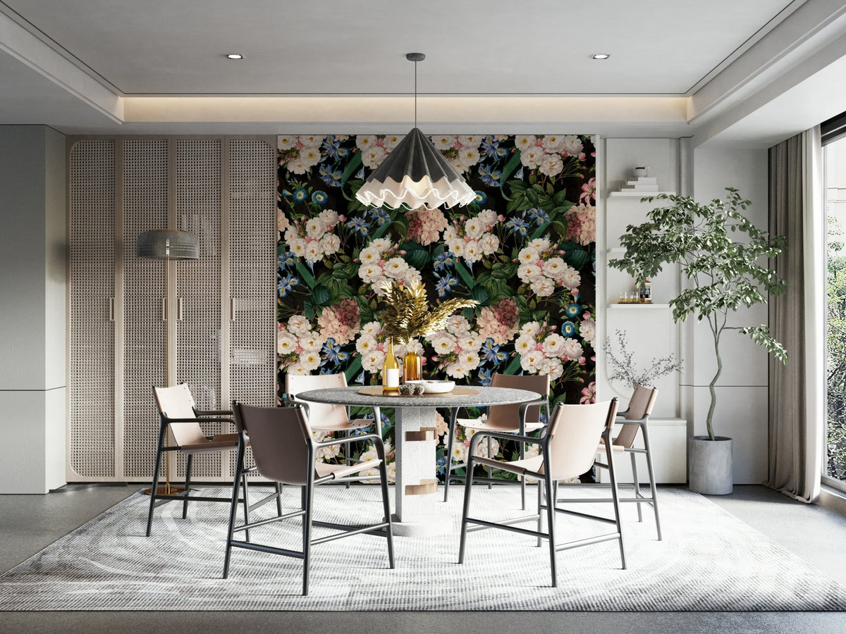 Botanical night garden wallpaper with lush leaf patterns, GD1345