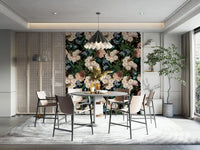 Botanical night garden wallpaper with lush leaf patterns, GD1345