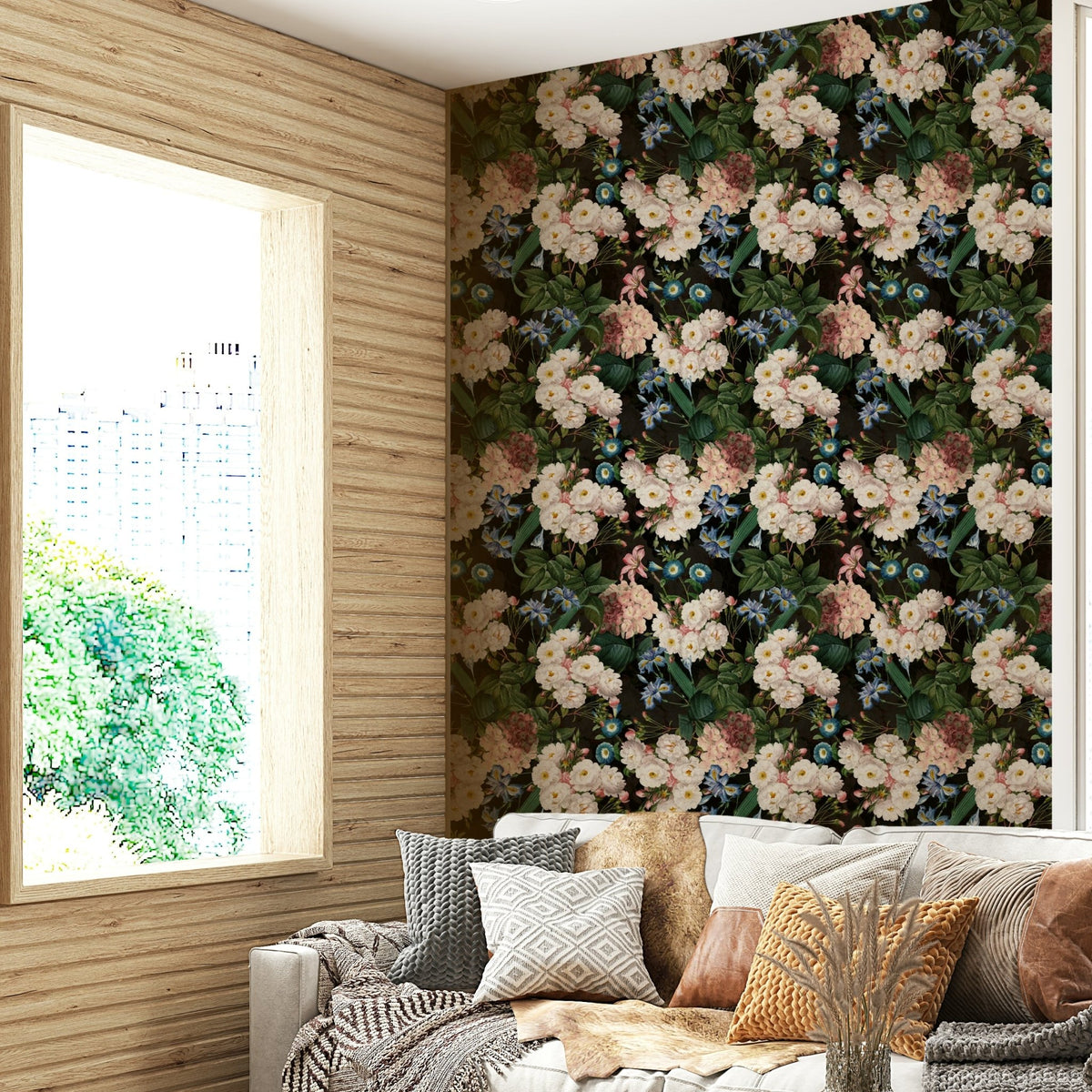 Serene botanical wallpaper design with night-time vibes, GD1345