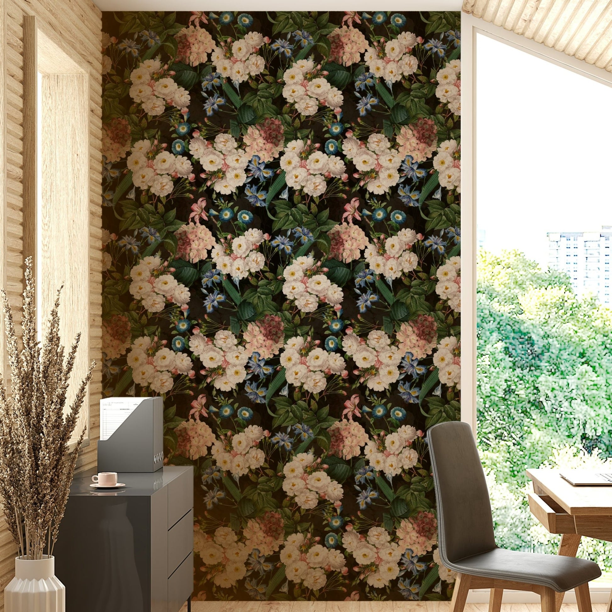 Elegant botanical wallpaper for a cozy night garden look, GD1345