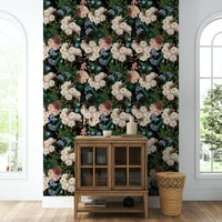 Deep green botanical night garden wallpaper for walls, GD1345