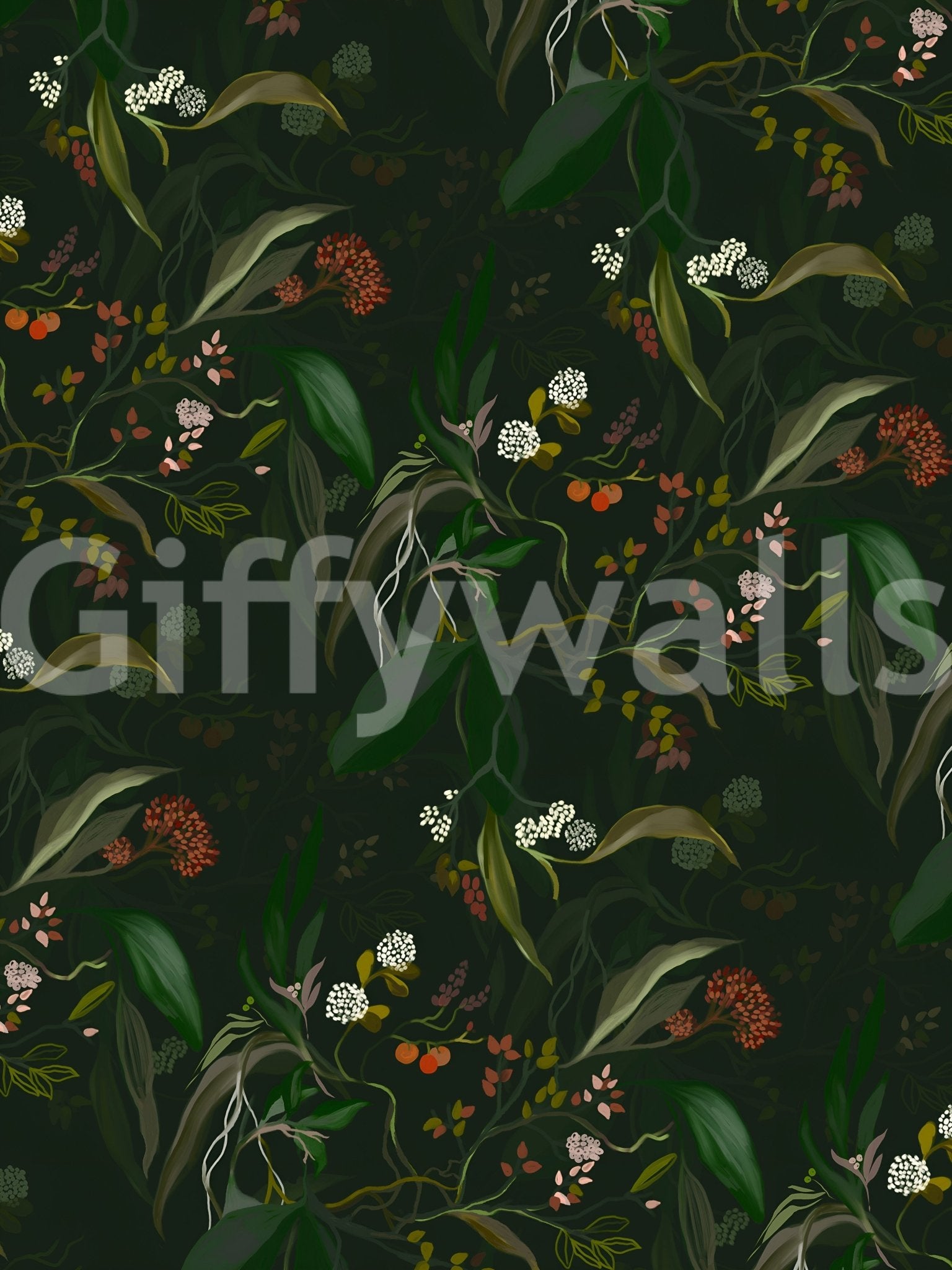 Exotic leaf print Botanical Nightfall Wallpaper for walls., GD6496