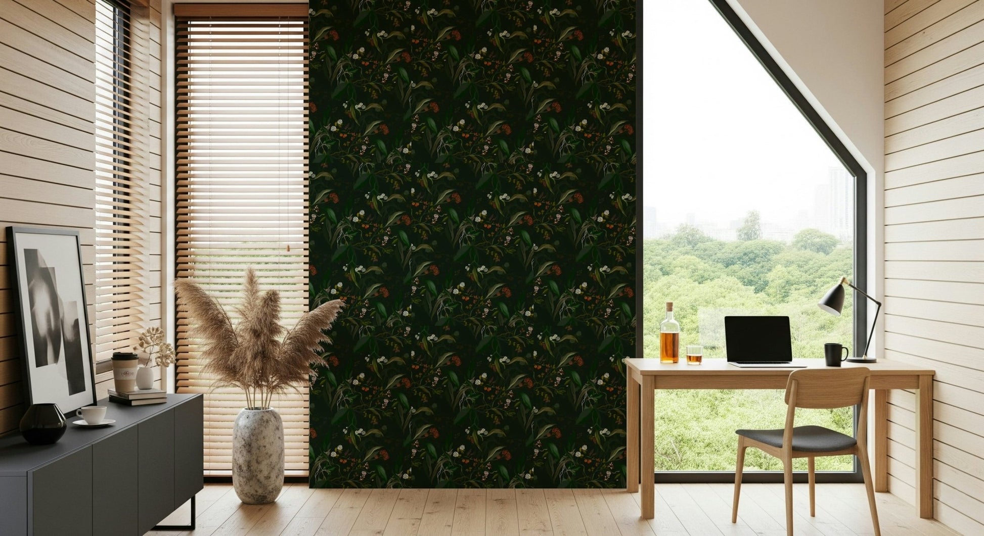 Statement piece Botanical Nightfall Wallpaper mural, dark background., GD6496