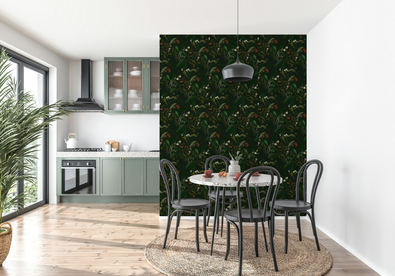 Dark floral Botanical Nightfall Wallpaper for walls, rich and moody pattern.