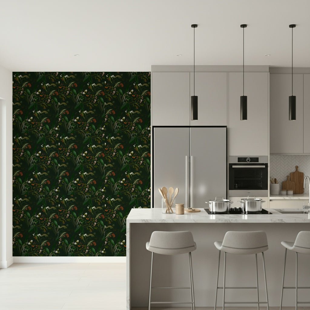 Dramatic print Botanical Nightfall peel and stick wallpaper., GD6496