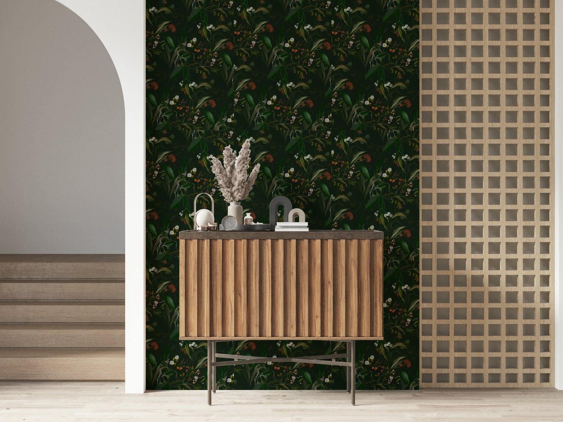 Deep forest Botanical Nightfall Wallpaper, captivating leafy branches., GD6496