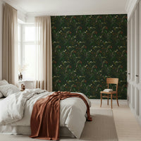 Striking Botanical Nightfall Wallpaper, red and white berries visible., GD6496