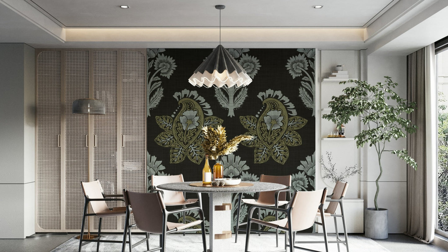 Deep leaf pattern wallpaper design

