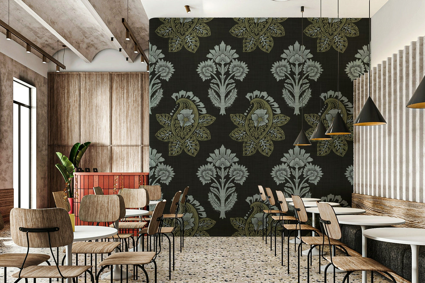 Moody botanical mural wallpaper

