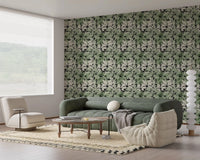 Relaxed sitting area featuring Botanical Noir Canopy Foliage Wallpaper