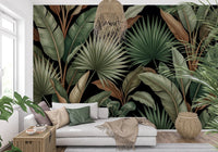 Botanical Noir wall mural with oversized foliage and shadowed depth