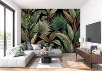 Botanical Noir wall mural creates a bold jungle-inspired decorative look