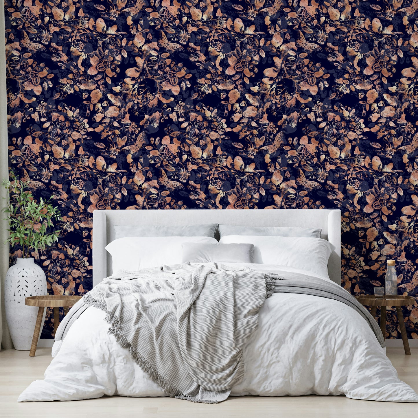 Wallpaper with rich, lush foliage and flowers

