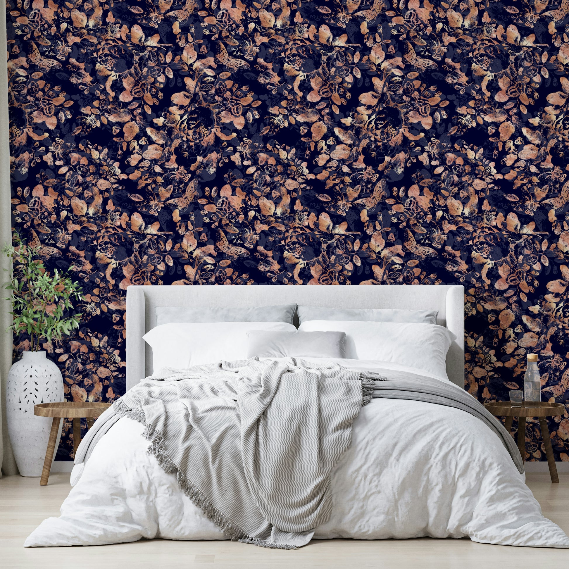 Wallpaper with rich, lush foliage and flowers

