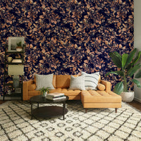 Close-up of a dark floral pattern on a black background

