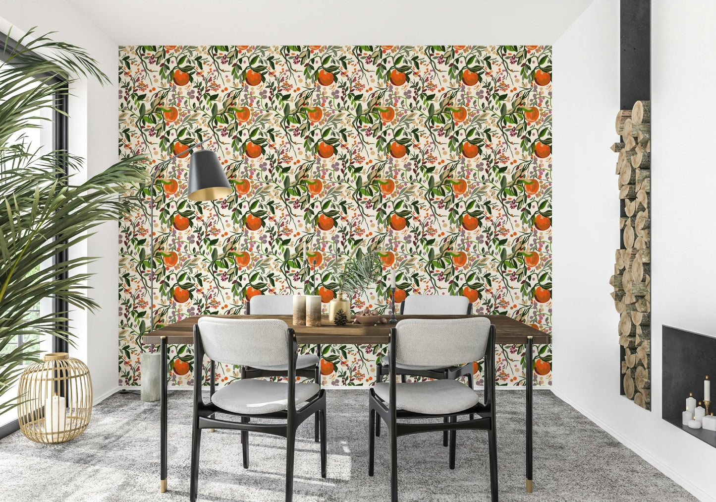 A minimalist home office with the botanical wallpaper., GD4668