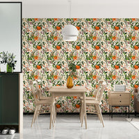 A bedroom with the lush foliage mural behind the headboard., GD4668