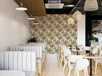 The wallpaper is used to create a feature wall in a dining room., GD4668