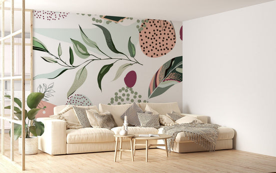 Modern botanical wallpaper with abstract leaf patterns. flowers-07