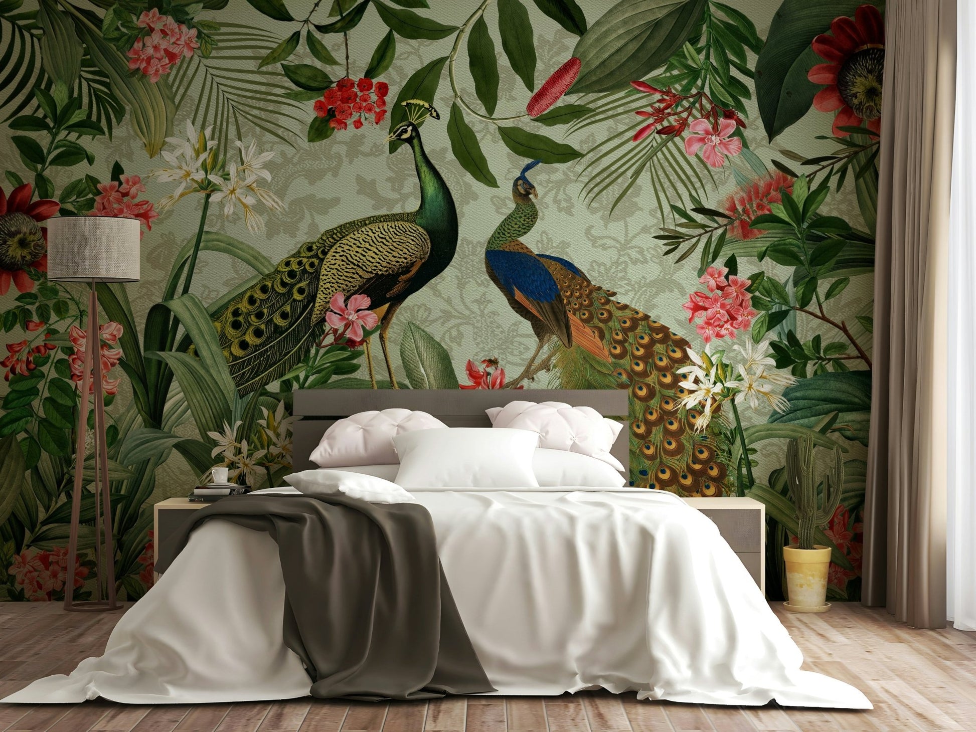 Nature-inspired peacock wall mural with vibrant details.

