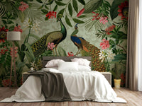 Nature-inspired peacock wall mural with vibrant details.

