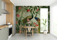 Lush greenery and peacock wall mural for modern spaces.

