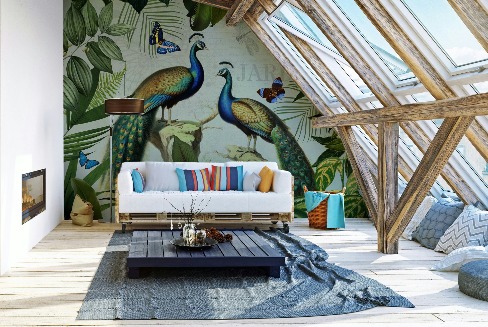Elegant peacock mural for nature-inspired rooms

