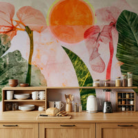 A calming floral design wallpaper mural that defines a space.