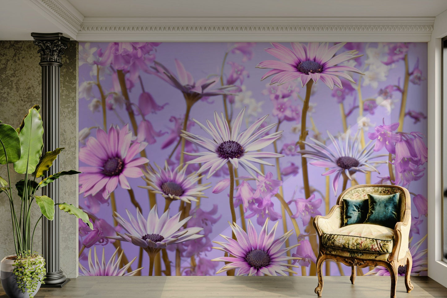 Elegant Botanical Reverie Wall Mural with plant motifs.