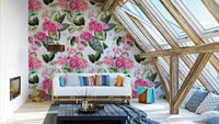 Botanical rhapsody wallpaper in soft green and beige tones