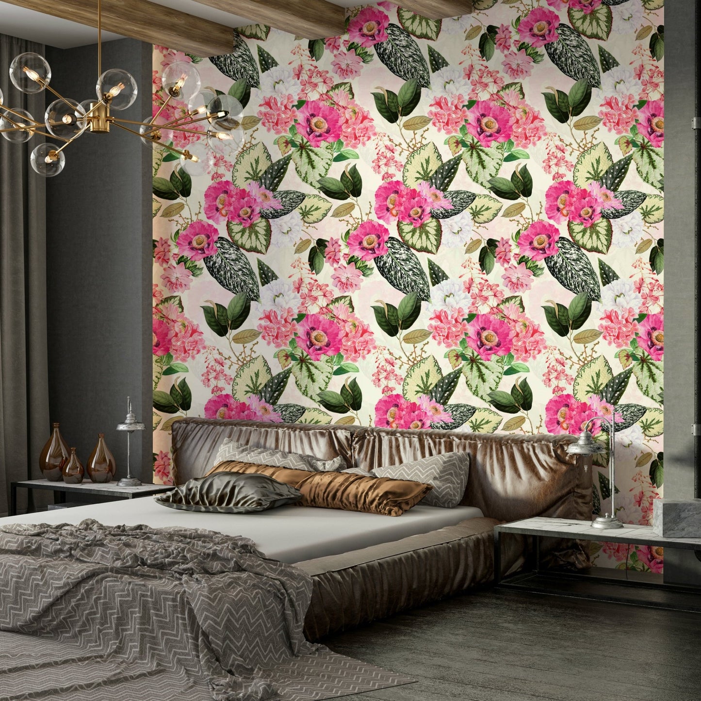Close-up of botanical rhapsody wallpaper pattern in green
