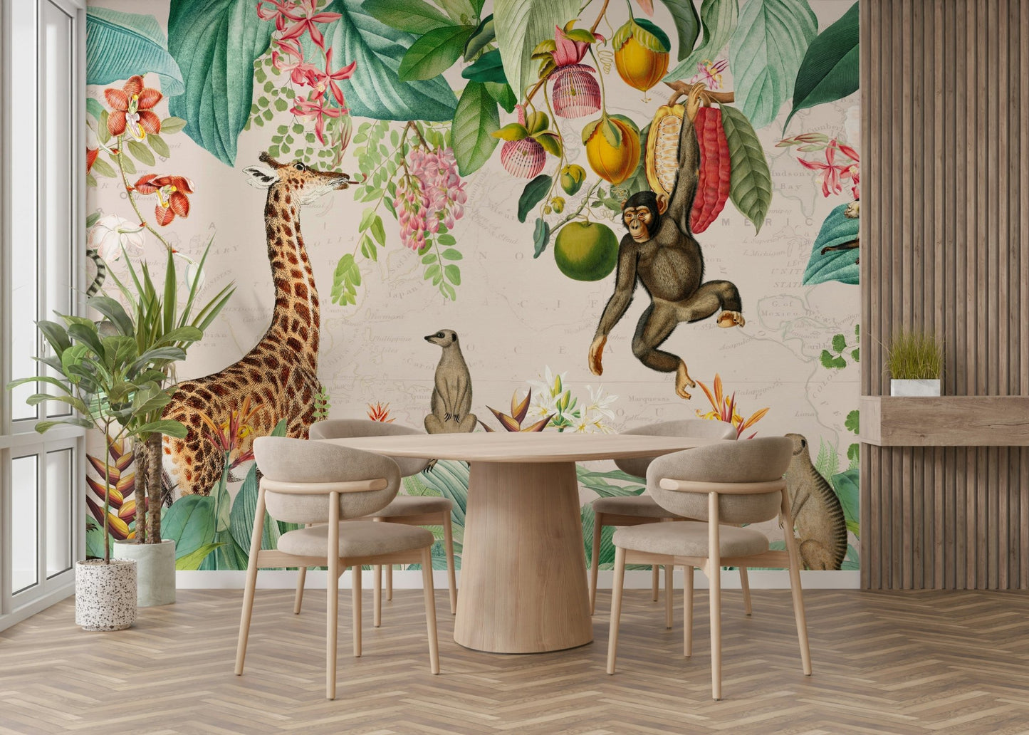 Lush safari and botanical wall mural design

